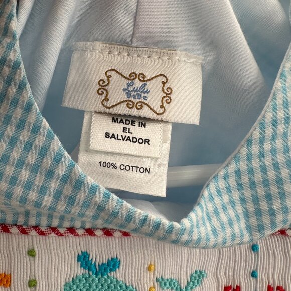 Lulu Bebe Cotton Smocked Pete Shortall Sea Animals sz 3 Months Baby Boy Jon Jon - Picture 4 of 6